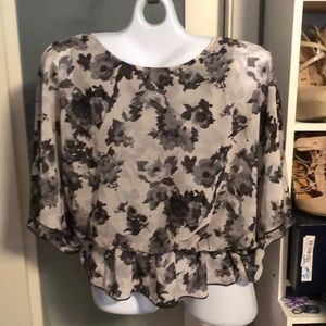 BOGO Lilly Lou Black and Light Grey Floral Top with Batwing Sleeves